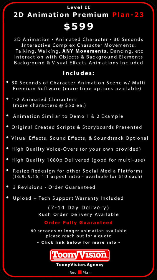 ToonyVision Animation Advertisement Premium Packages Level II-Plans 22-24 - ToonyVision