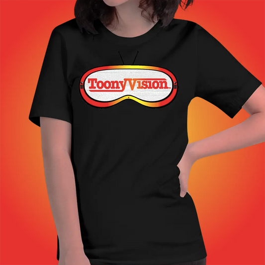 Camiseta negra para mujer de ToonyVision, colección de arte animado con estilo streetwear.