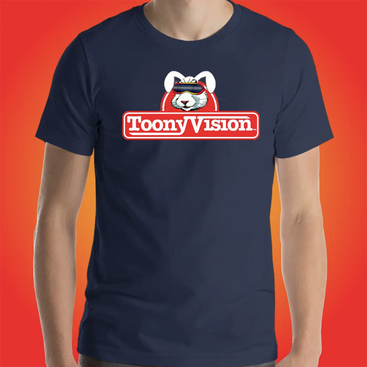 Camiseta azul marino para hombre ToonyVision con arte de animación y estilo urbano.