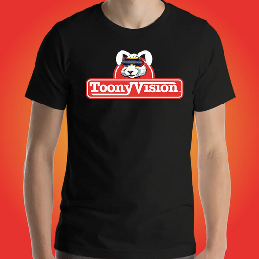 Hombre usando playera oficial ToonyVision Clásica de Creador color negro.