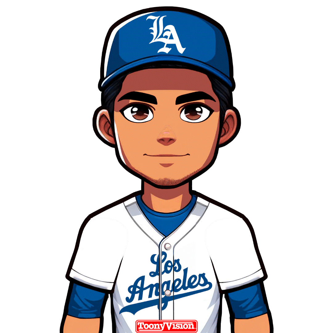 Avatar estilo emoji levantando dedo #1 en modo fan Dodgers — animado desde selfie.