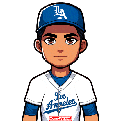 Avatar estilo emoji levantando dedo #1 en modo fan Dodgers — animado desde selfie.