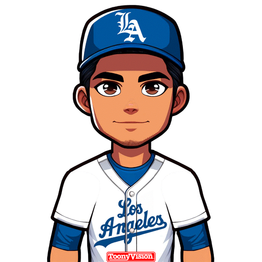 Avatar animado con guante espuma señal West Coast azul — fan Dodgers personalizado.