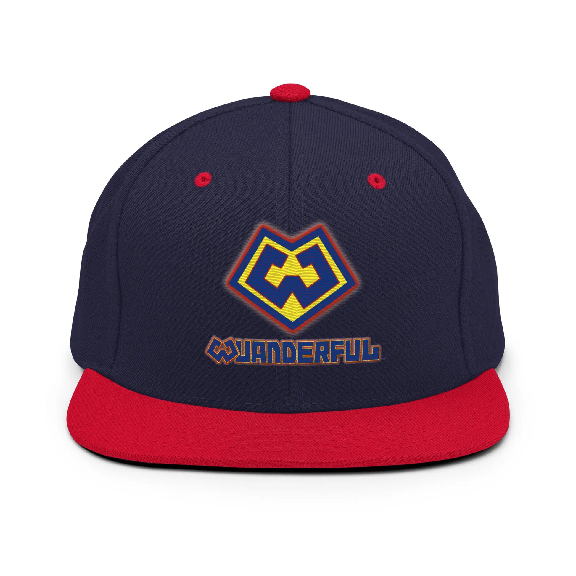 Gorra snapback rojo y azul marino con logotipo Wuanderful Locos