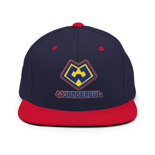 Gorra snapback rojo y azul marino con logotipo Wuanderful Locos