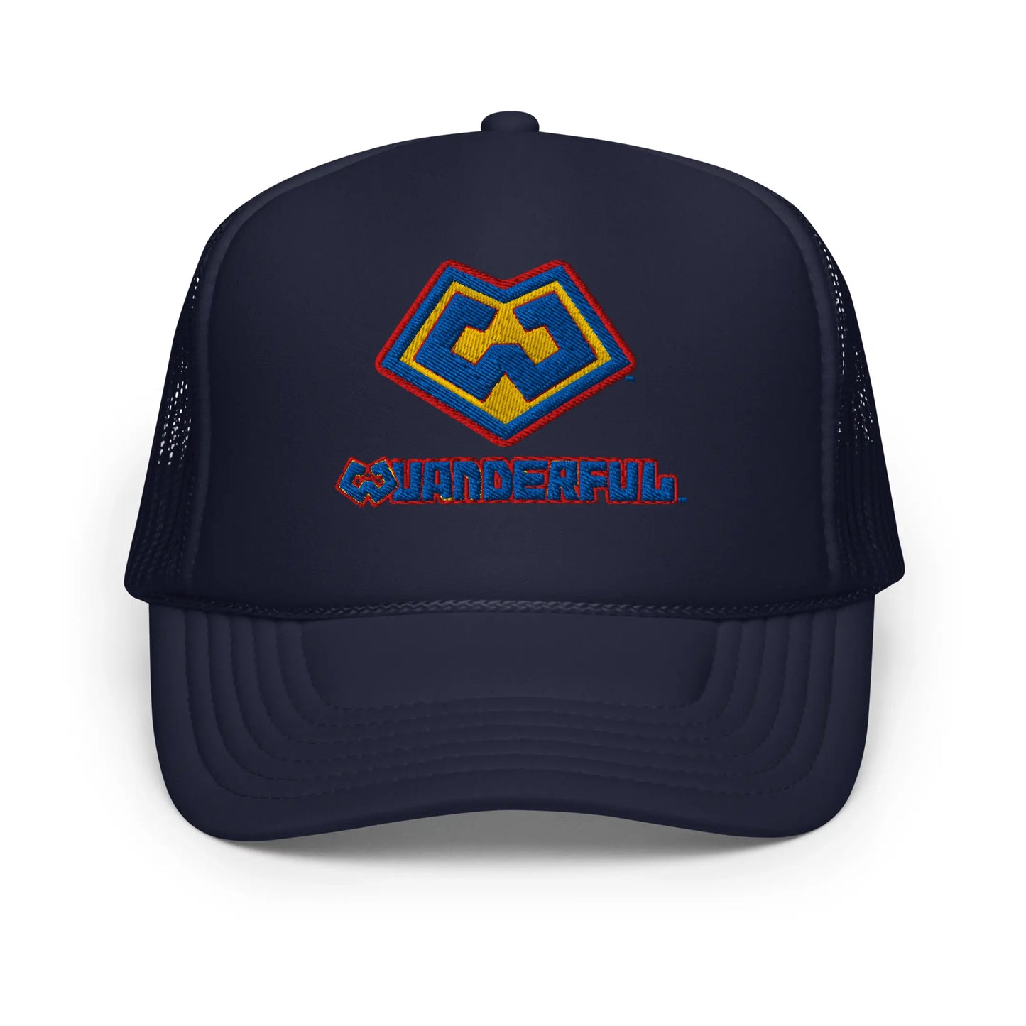 Gorra estilo trucker color azul marino con logotipo Wuanderful Locos, edición limitada