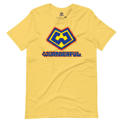 Playera amarillo con logotipo colorido de Wuanderful Locos, edición limitada
