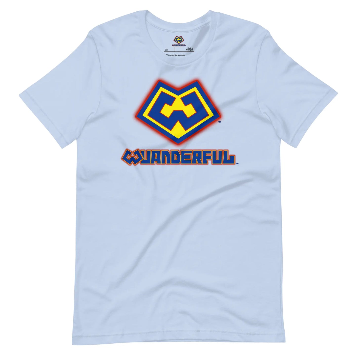 Playera azul claro con logotipo colorido de Wuanderful Locos, edición limitada