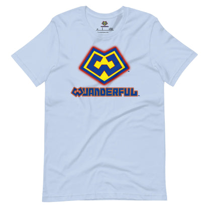 Playera azul claro con logotipo colorido de Wuanderful Locos, edición limitada