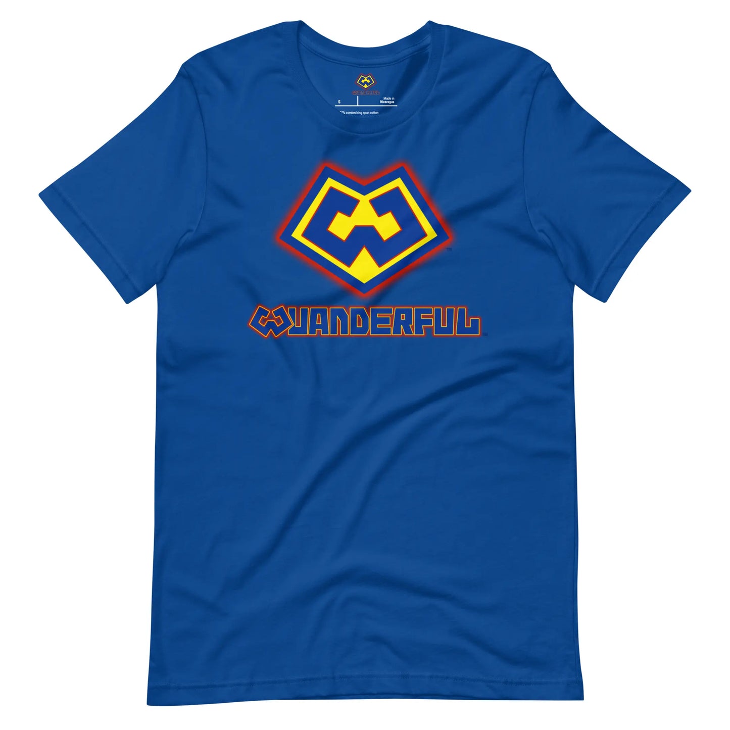Playera azul con logotipo colorido de Wuanderful Locos, edición limitada