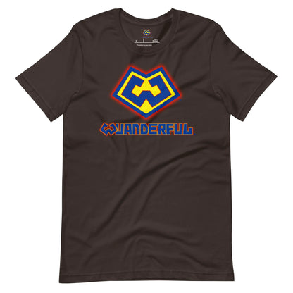 Playera marrón con logotipo colorido de Wuanderful Locos, edición limitada