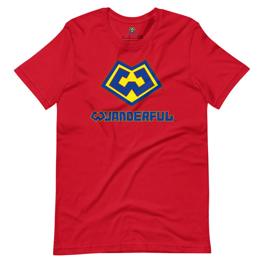 Playera rojo con logotipo colorido de Wuanderful Locos, edición limitada