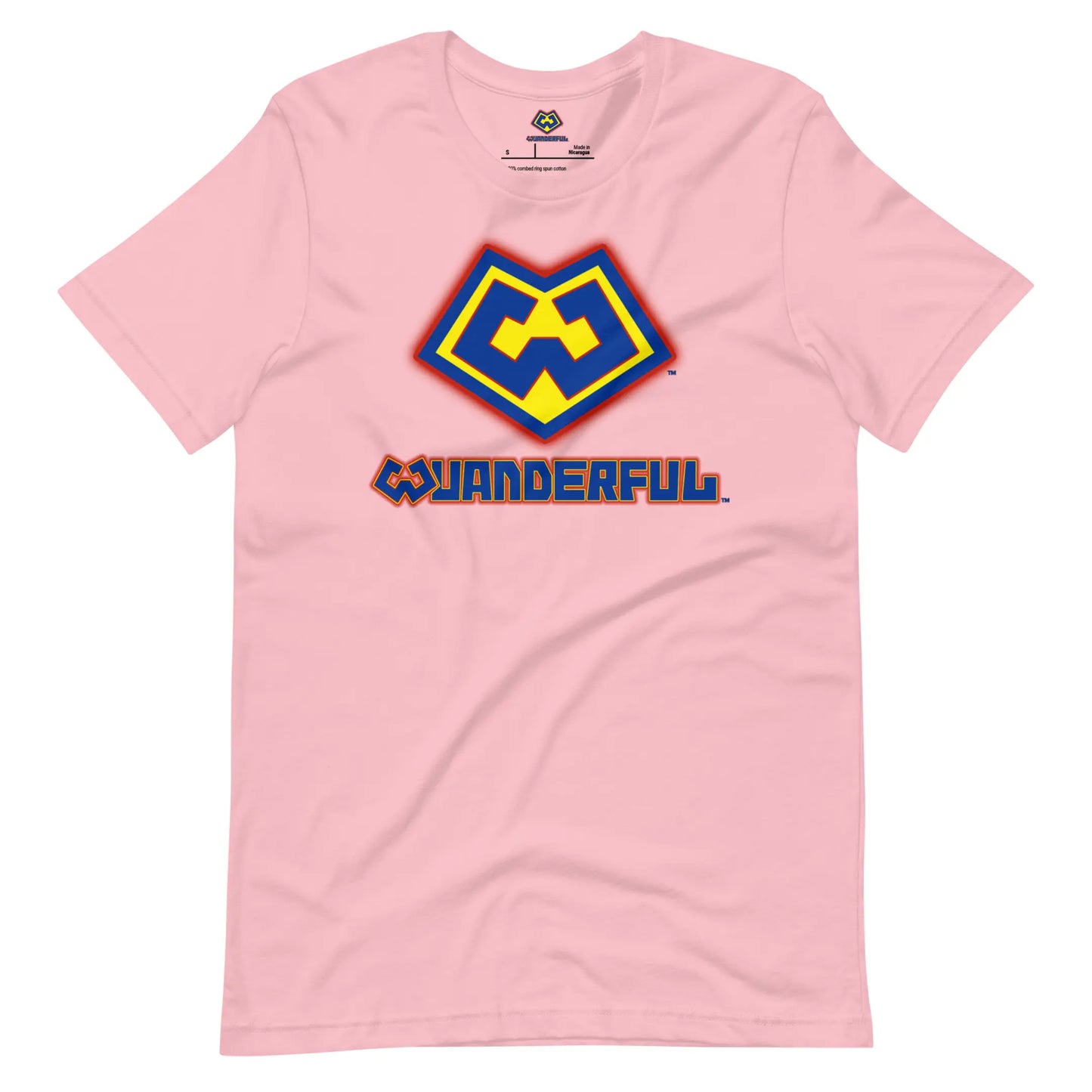 Playera rosa con logotipo colorido de Wuanderful Locos, edición limitada