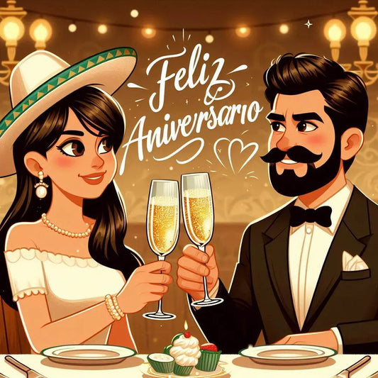 Tarjeta de Aniversario Elegante con Flores y Mensaje Personalizado - ToonyVision México en Español