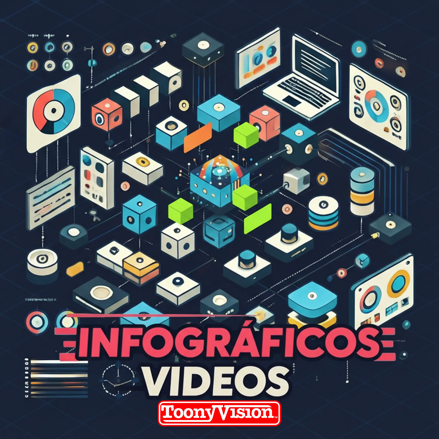 ToonyVision video infográfico 30 segundos con datos animados, gráficas en movimiento, motion graphics y voz en off profesional