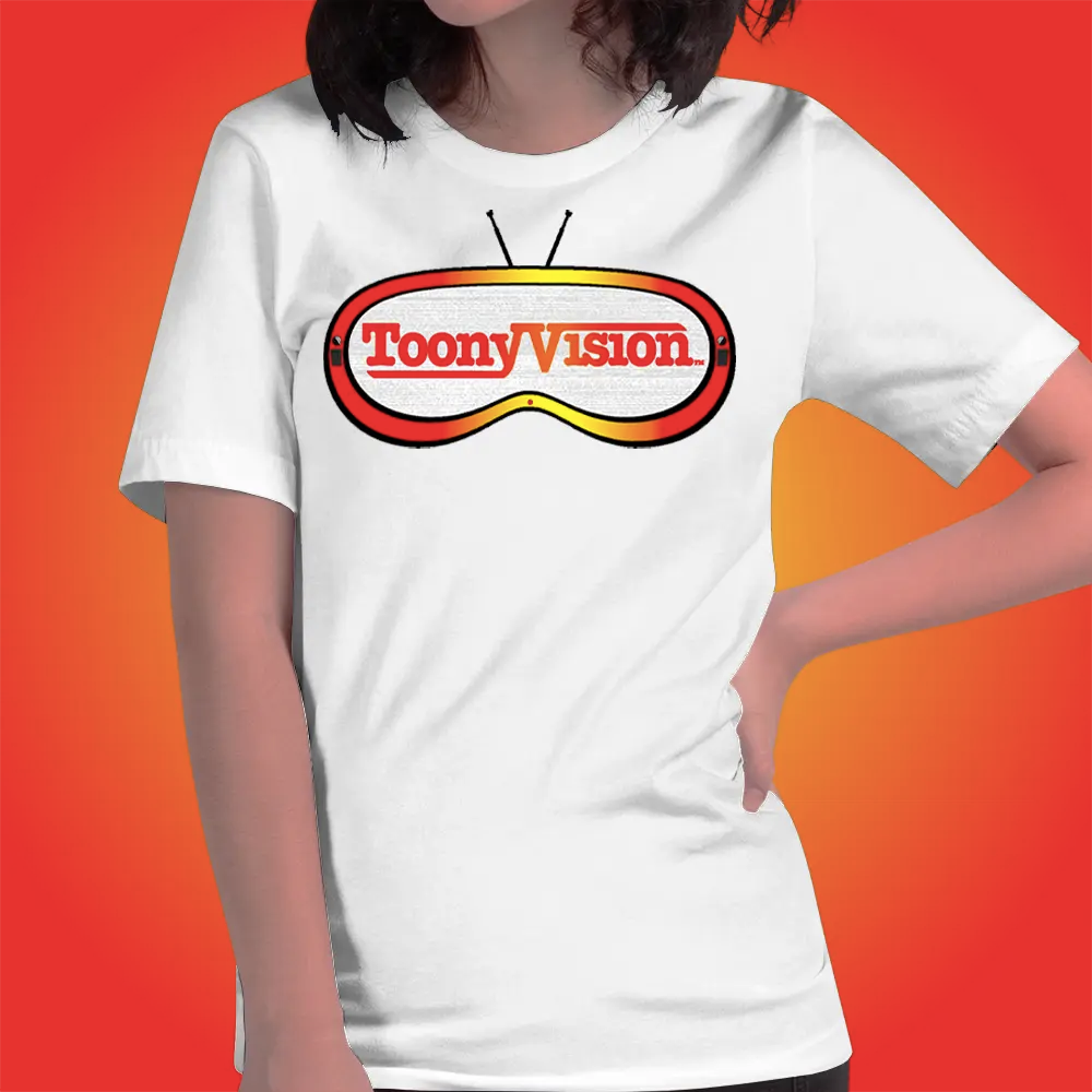 Camiseta blanca para mujer de ToonyVision, colección de arte animado con estilo streetwear.