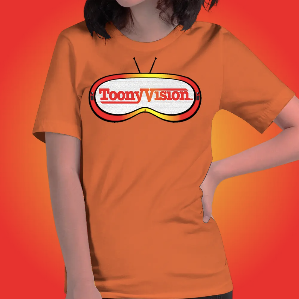 Camiseta naranja para mujer de ToonyVision, colección de arte animado con estilo streetwear.