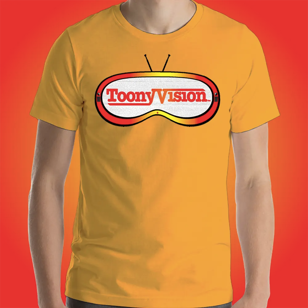Camiseta amarilla para hombre ToonyVision con arte de animación y estilo urbano.