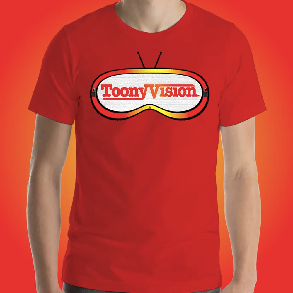 Camiseta roja para hombre ToonyVision con arte de animación y estilo urbano.