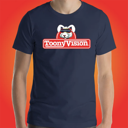 Camiseta azul marino para hombre ToonyVision con arte de animación y estilo urbano.