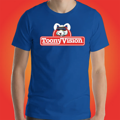 Hombre usando playera oficial ToonyVision Clásica de Creador color azul rey.
