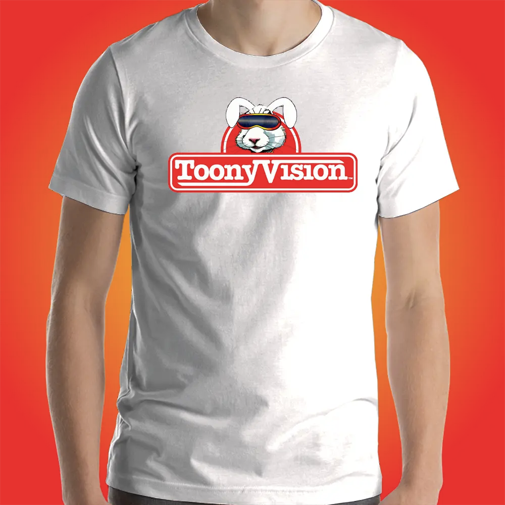 Hombre usando playera oficial ToonyVision Clásica de Creador color blanco.