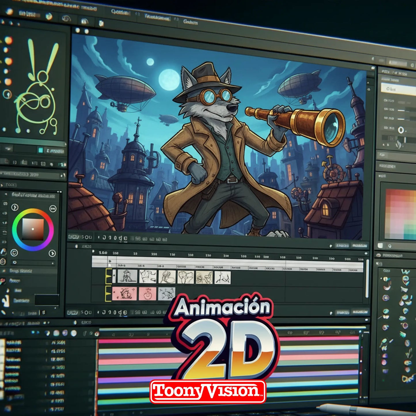 ToonyVision comercial animado 2D de 15 segundos con personaje que habla y estilo caricatura profesional para redes