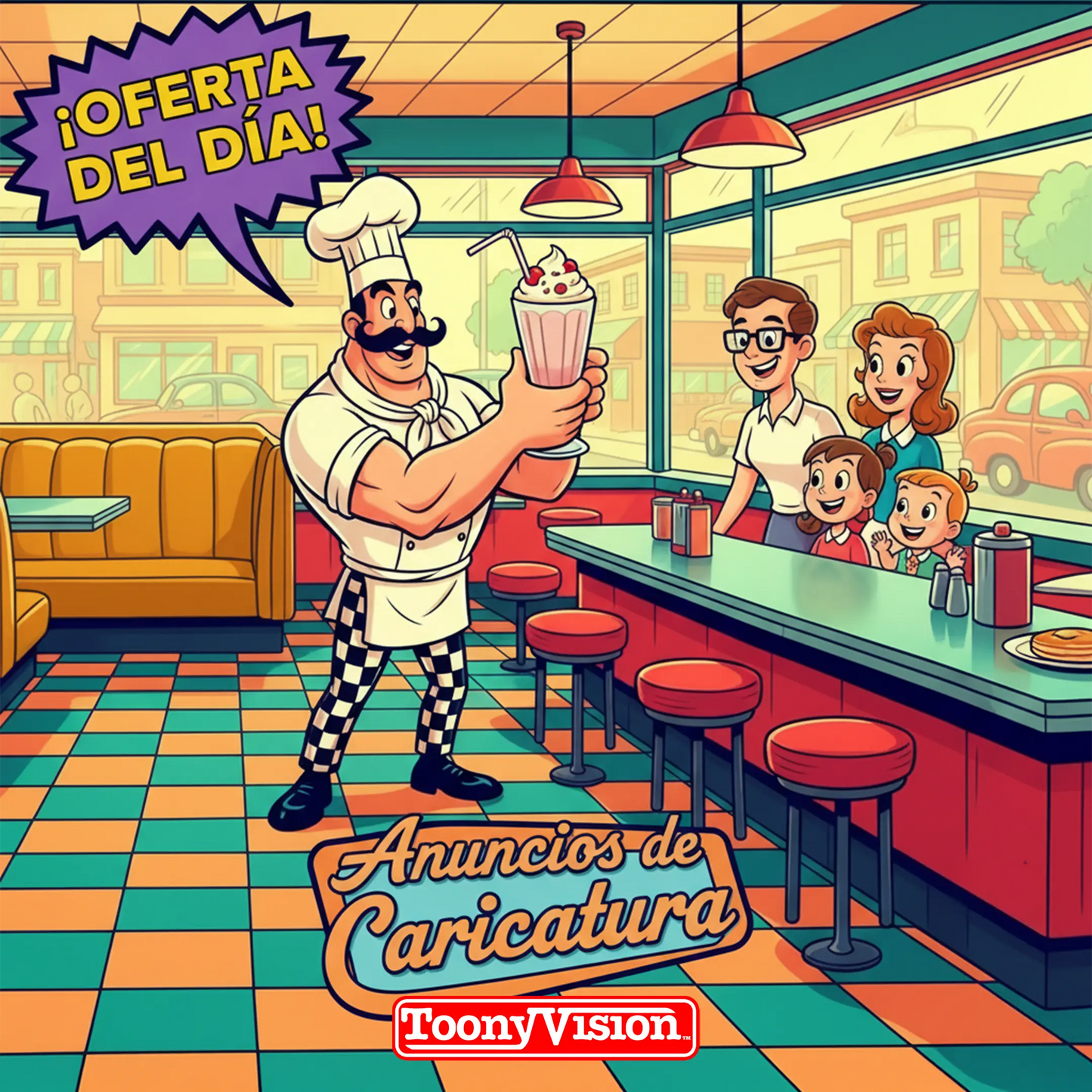 ToonyVision comercial animado starter de 6 segundos o depósito $99 con caricatura 2D, voz, música, sonido y entrega HD 1080p