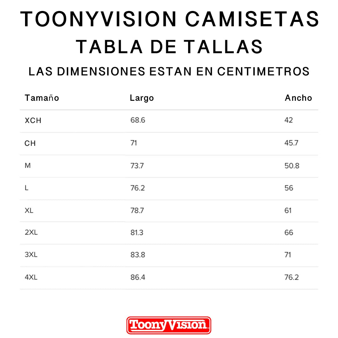 Tabla de Tallas de Camisetas Caricatura Selfie para Mujeres - ToonyVision México en Español
