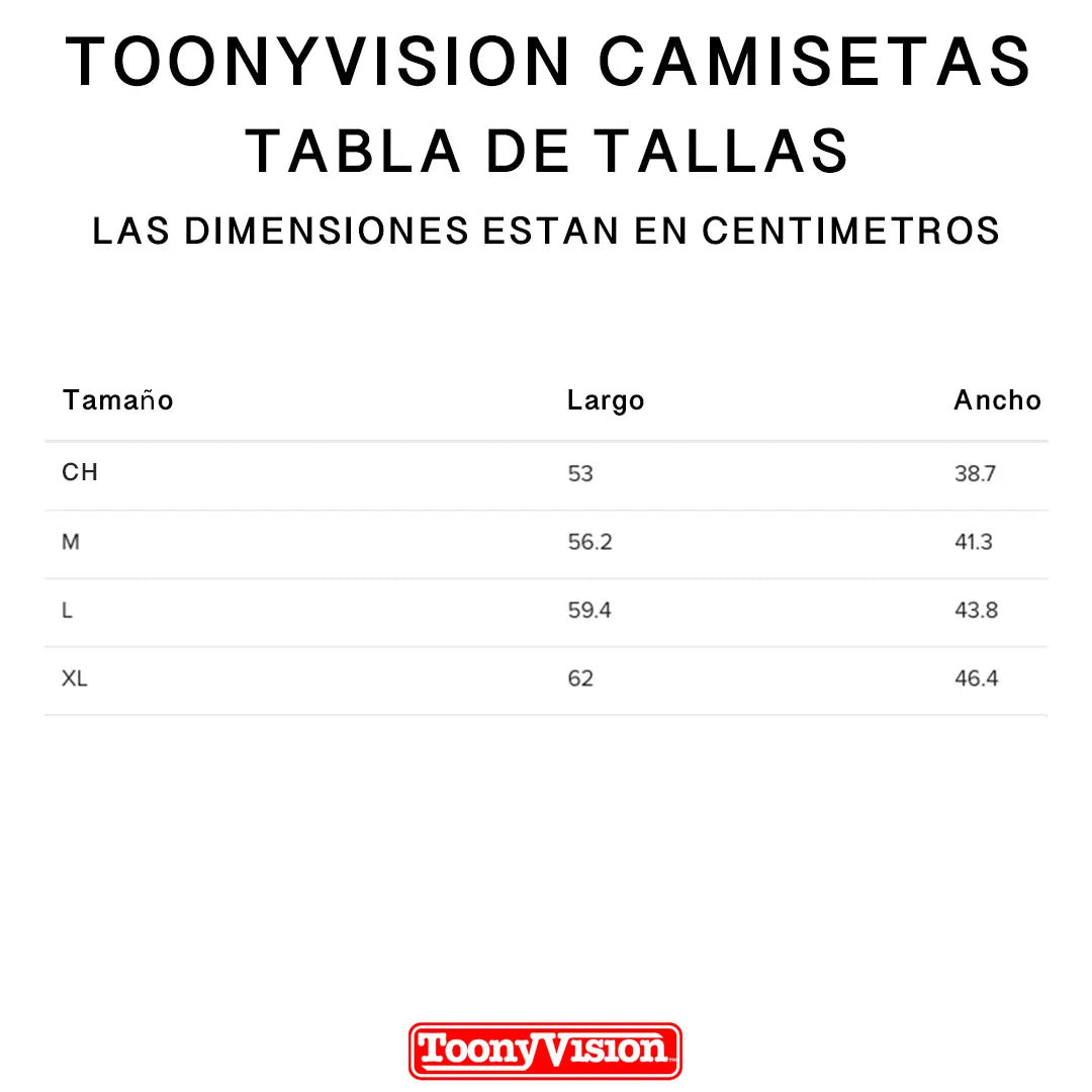 Tabla de Tallas de Camisetas Caricatura Selfie para Niños - ToonyVision México en Español