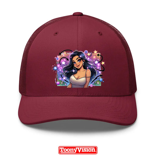 ToonyVision gorra personalizada para mujer con caricatura desde foto y diseño impreso limpio en panel frontal estilo merch
