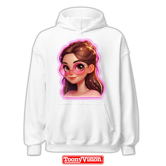 ToonyVision hoodie mujer sudadera con capucha personalizada con caricatura desde foto y diseño limpio tipo merch de personaje cartoon