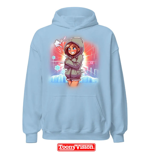 ToonyVision hoodie mujer de cumpleaños o fiesta con caricatura desde foto y fondo temático limpio estilo merch