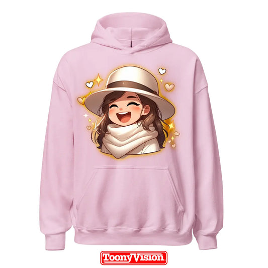 ToonyVision hoodie niña sudadera con capucha personalizada con caricatura desde foto y diseño limpio tipo merch de personaje cartoon