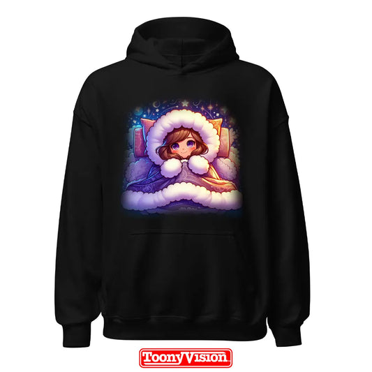ToonyVision hoodie niña de cumpleaños o fiesta con caricatura desde foto y fondo temático limpio estilo merch