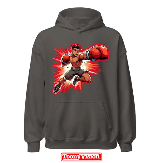ToonyVision hoodie superhéroe hombre con caricatura desde foto y personaje completo con pose outfit y gráfico limpio tipo merch