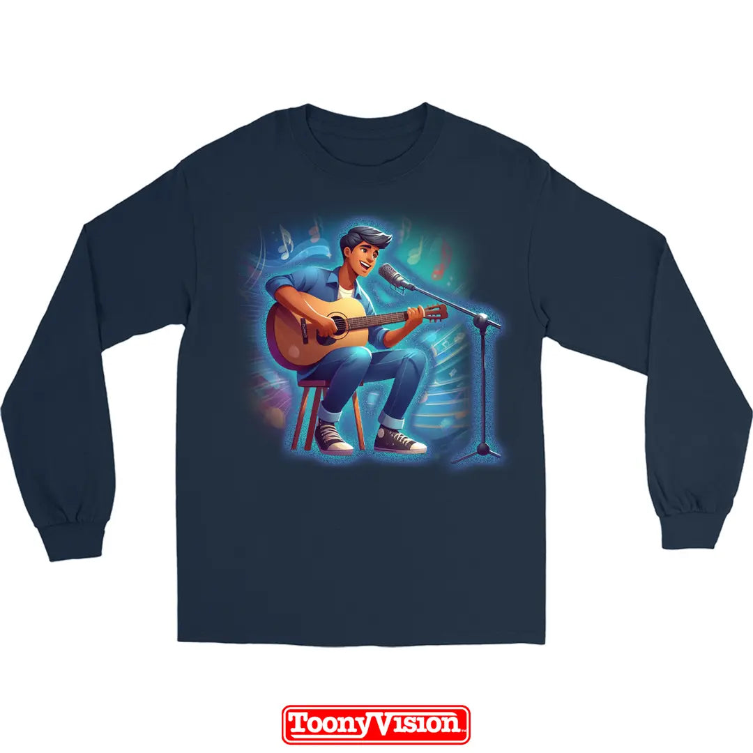 ToonyVision playera manga larga hombre con caricatura desde foto y diseño tipo merch limpio de personaje cartoon