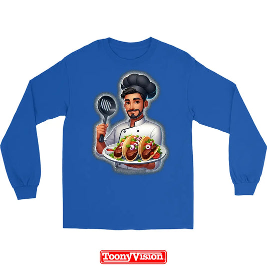 ToonyVision manga larga hombre de cumpleaños o fiesta con caricatura desde foto y fondo temático limpio estilo merch