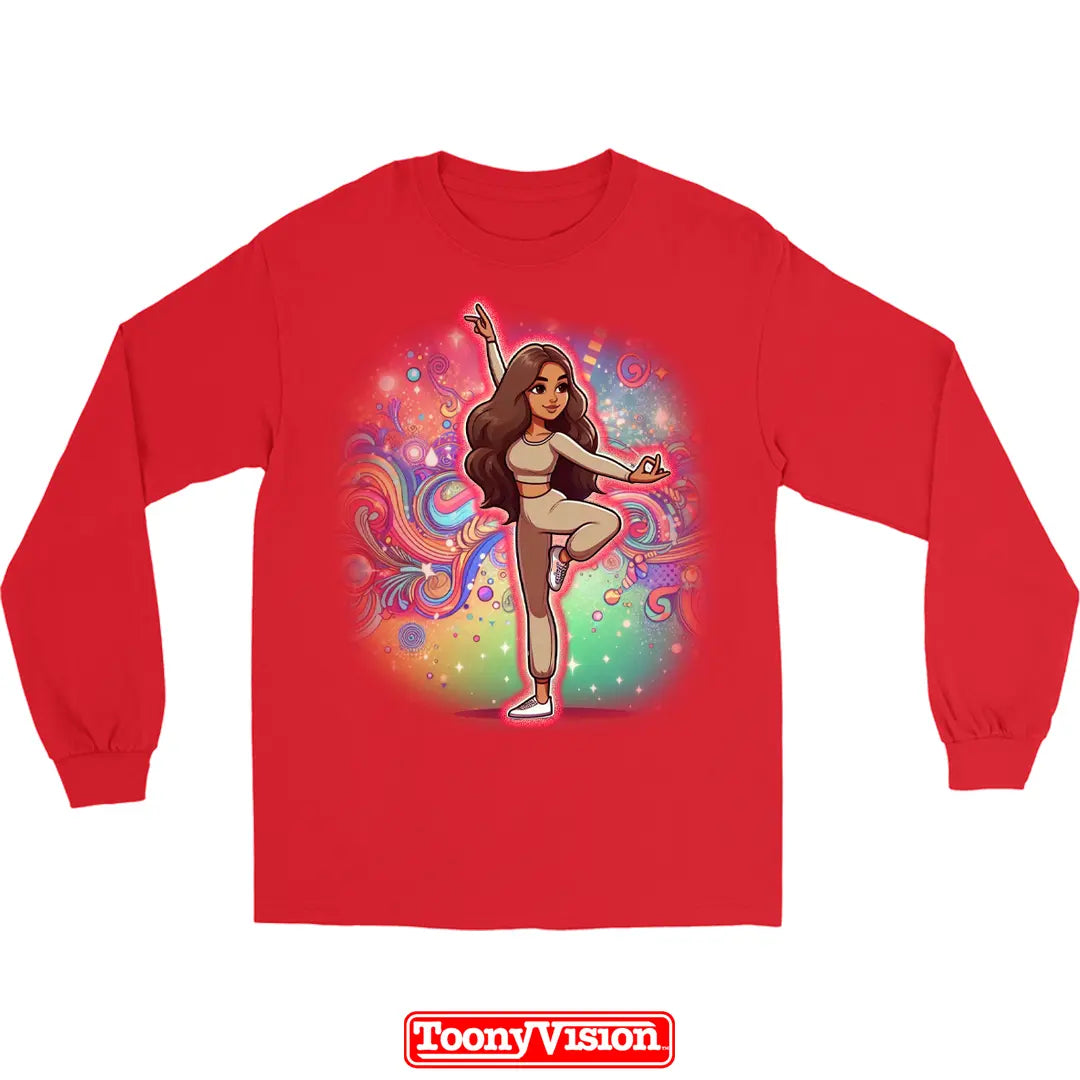 ToonyVision manga larga mujer de cumpleaños o fiesta con caricatura desde foto y fondo temático limpio estilo merch