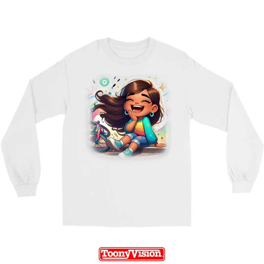 ToonyVision manga larga niña de cumpleaños o fiesta con caricatura desde foto y fondo temático limpio estilo merch