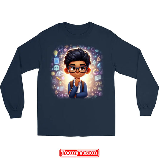 ToonyVision manga larga niño de cumpleaños o fiesta con caricatura desde foto y fondo temático limpio estilo merch