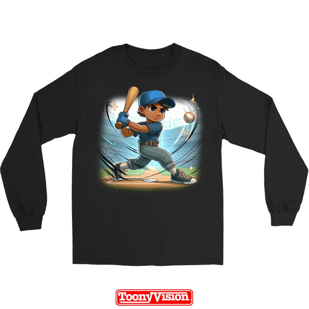 ToonyVision manga larga niño superhéroe con caricatura desde foto y personaje completo con pose outfit y gráfico tipo merch