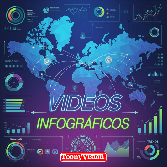 ToonyVision paquete de video infográfico con opciones de duración de 30 segundos a 3 minutos con datos animados y motion graphics