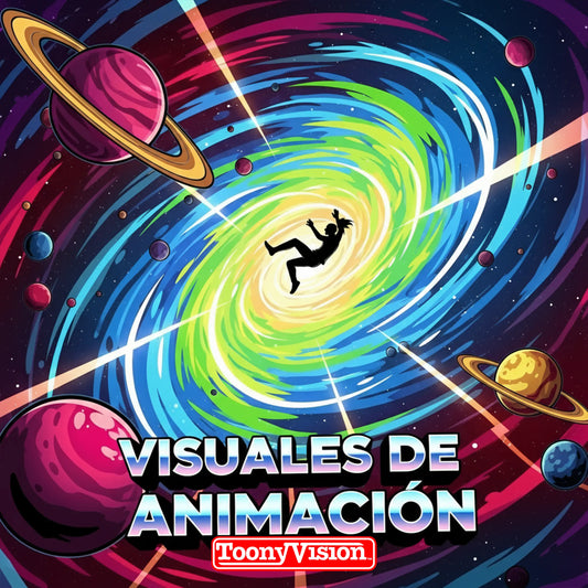 ToonyVision estudio de animación: paquete de visuales animados con opciones de 6 segundos a 3 minutos, motion graphics o personajes, branding, audio, música y formatos para redes.