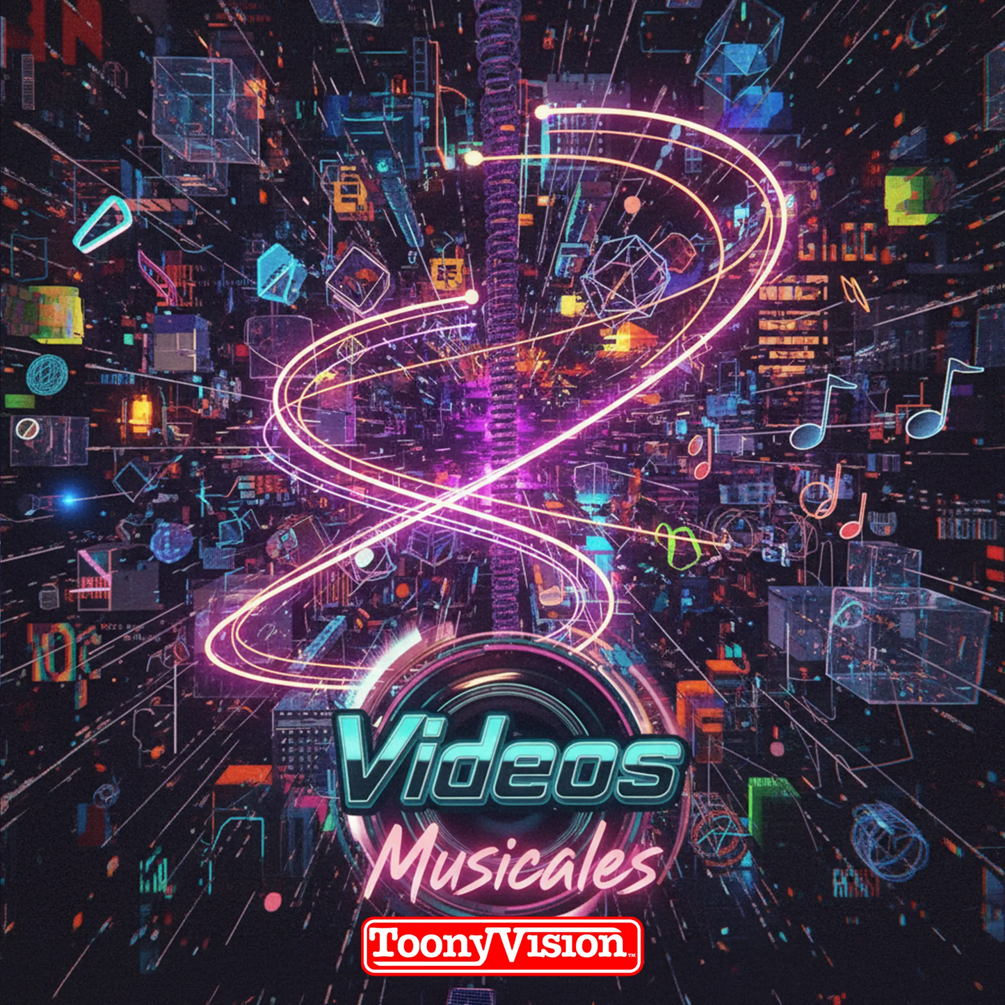 ToonyVision paquete visualizer musical para elegir 6 15 30 o 60 segundos con loop profesional, beat-sync, portada animada y VFX