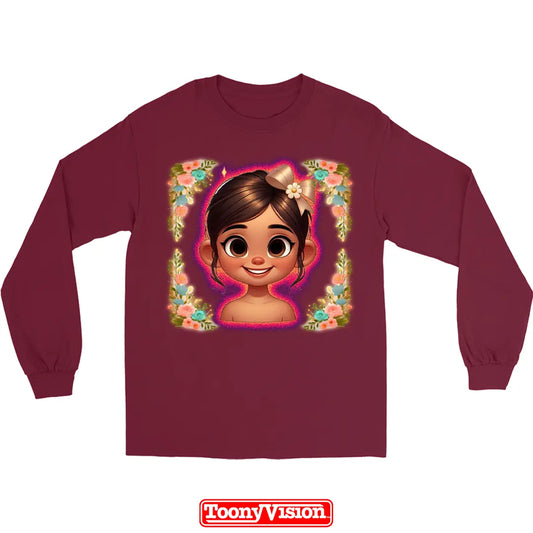 ToonyVision playera manga larga niña juvenil con caricatura desde foto y diseño tipo merch limpio de personaje cartoon