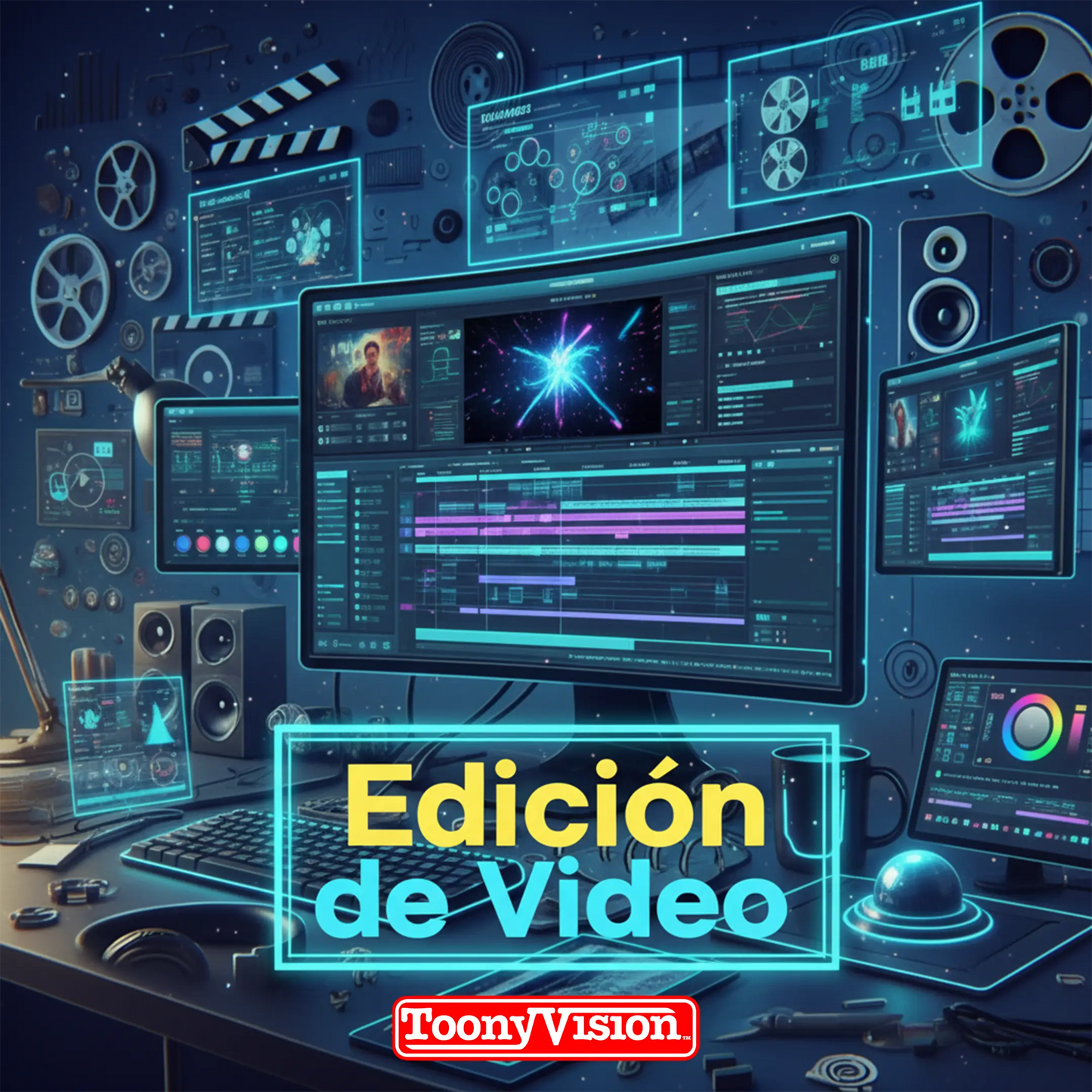 ToonyVision estudio edición de video 30 segundos alta retención con subtítulos, corrección de color, transiciones, branding y pantalla CTA