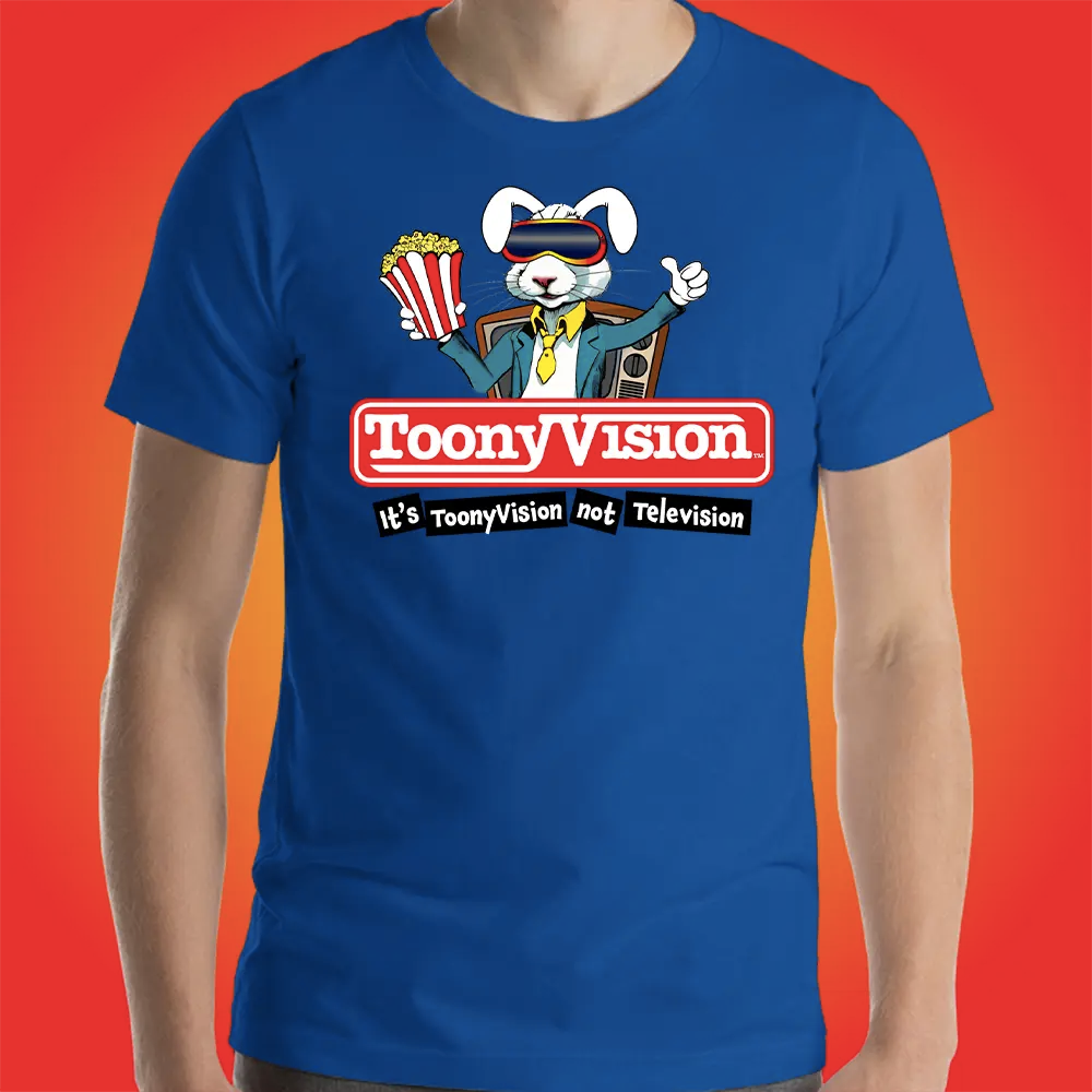 Camiseta azul rey ToonyVision Studios para hombre con diseño de caricatura.