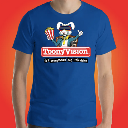 Camiseta azul rey ToonyVision Studios para hombre con diseño de caricatura.