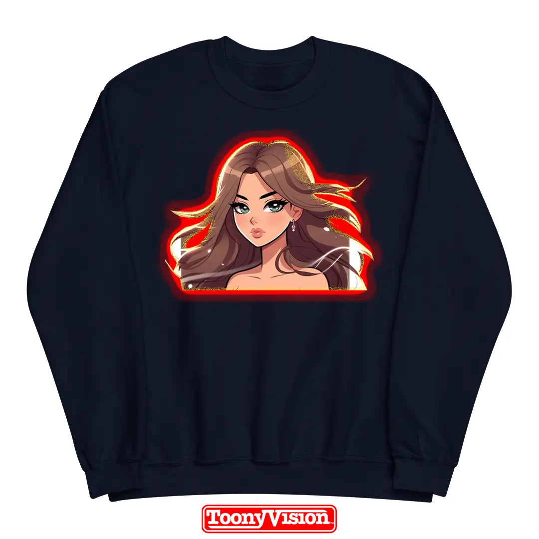 ToonyVision sudadera mujer cuello redondo personalizada con caricatura desde foto y diseño limpio tipo merch de personaje cartoon
